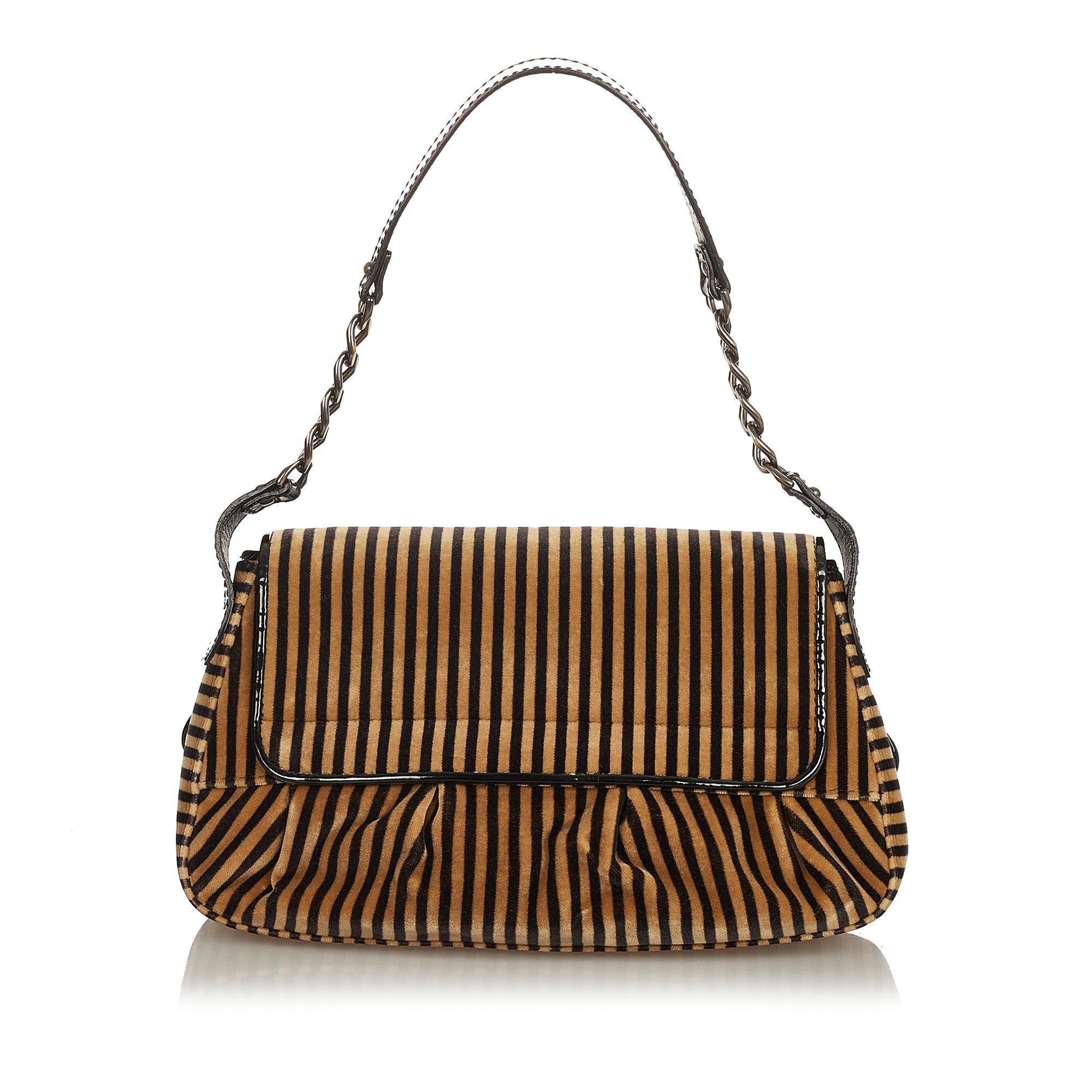 Fendi Pequin Velvet Shoulder Bag (SHG-28518)