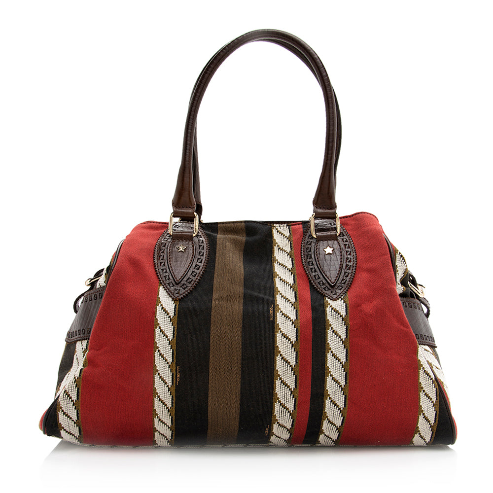 Fendi Vintage Embroidered Canvas Du Jour Tote (SHF-20442)