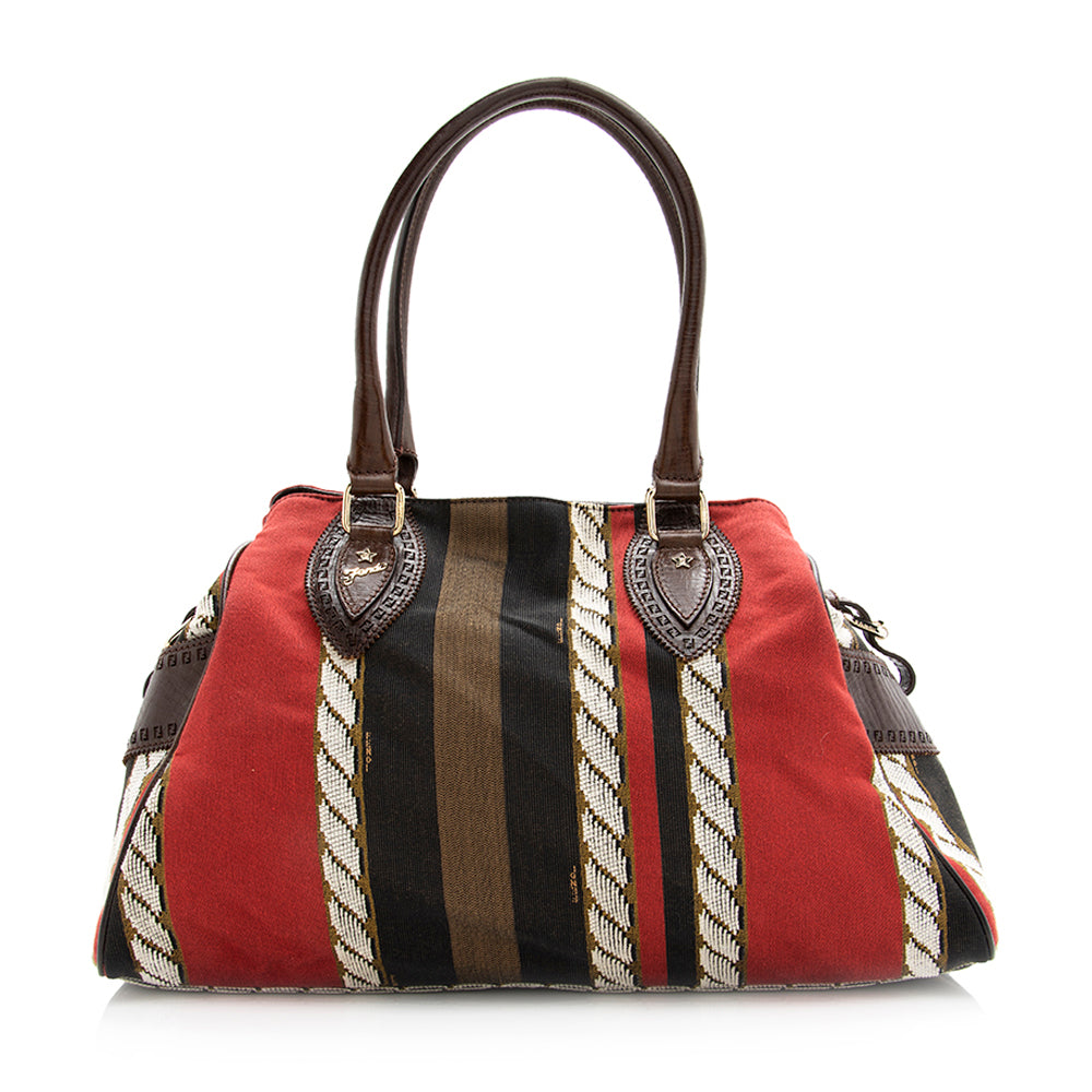 Fendi Vintage Embroidered Canvas Du Jour Tote (SHF-20442)