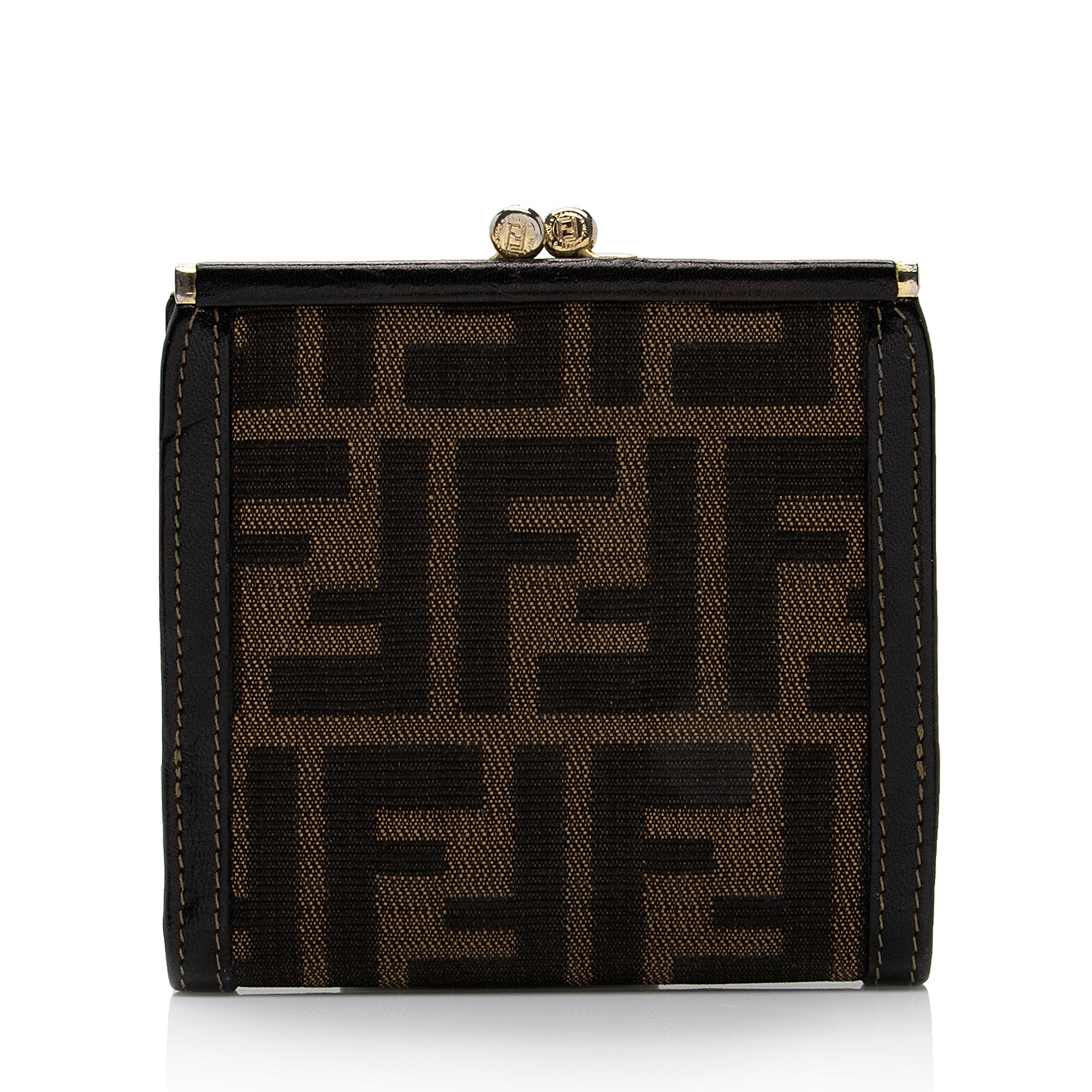 Fendi Vintage Zucca Kiss Lock French Wallet (SHF-J1Q6xA)
