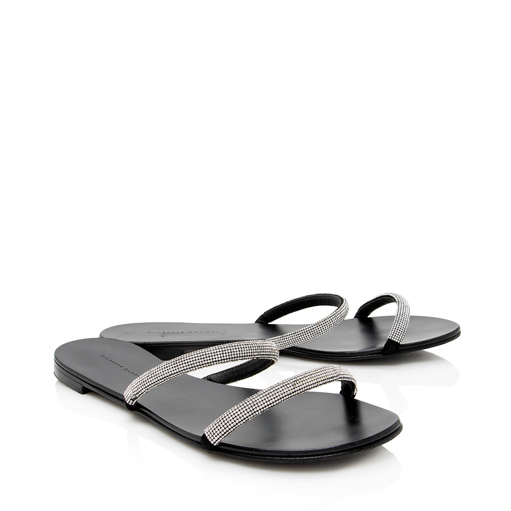 Giuseppe Zanotti Leather Crystal Croisette Sandals - Size 9 / 39 (SHF-18727)