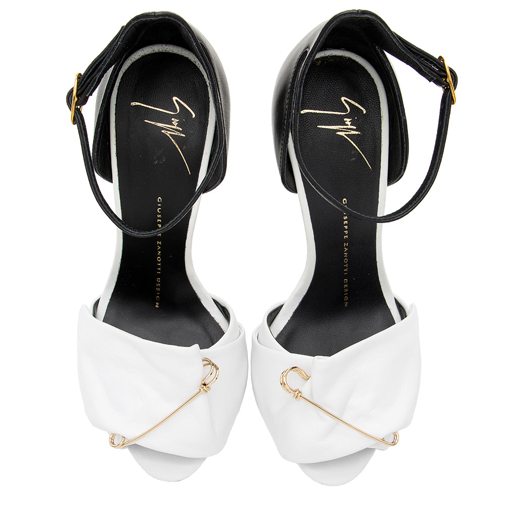 Giuseppe Zanotti Leather Safety Pin Peep Toe Sandals- Size 6.5 / 36.5 (SHF-18764)