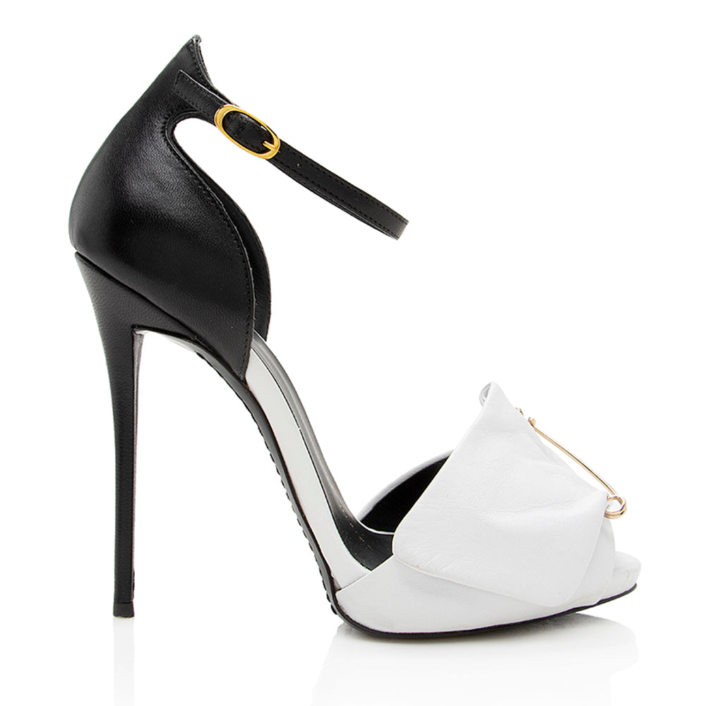 Giuseppe Zanotti Leather Safety Pin Peep Toe Sandals- Size 6.5 / 36.5 (SHF-18764)