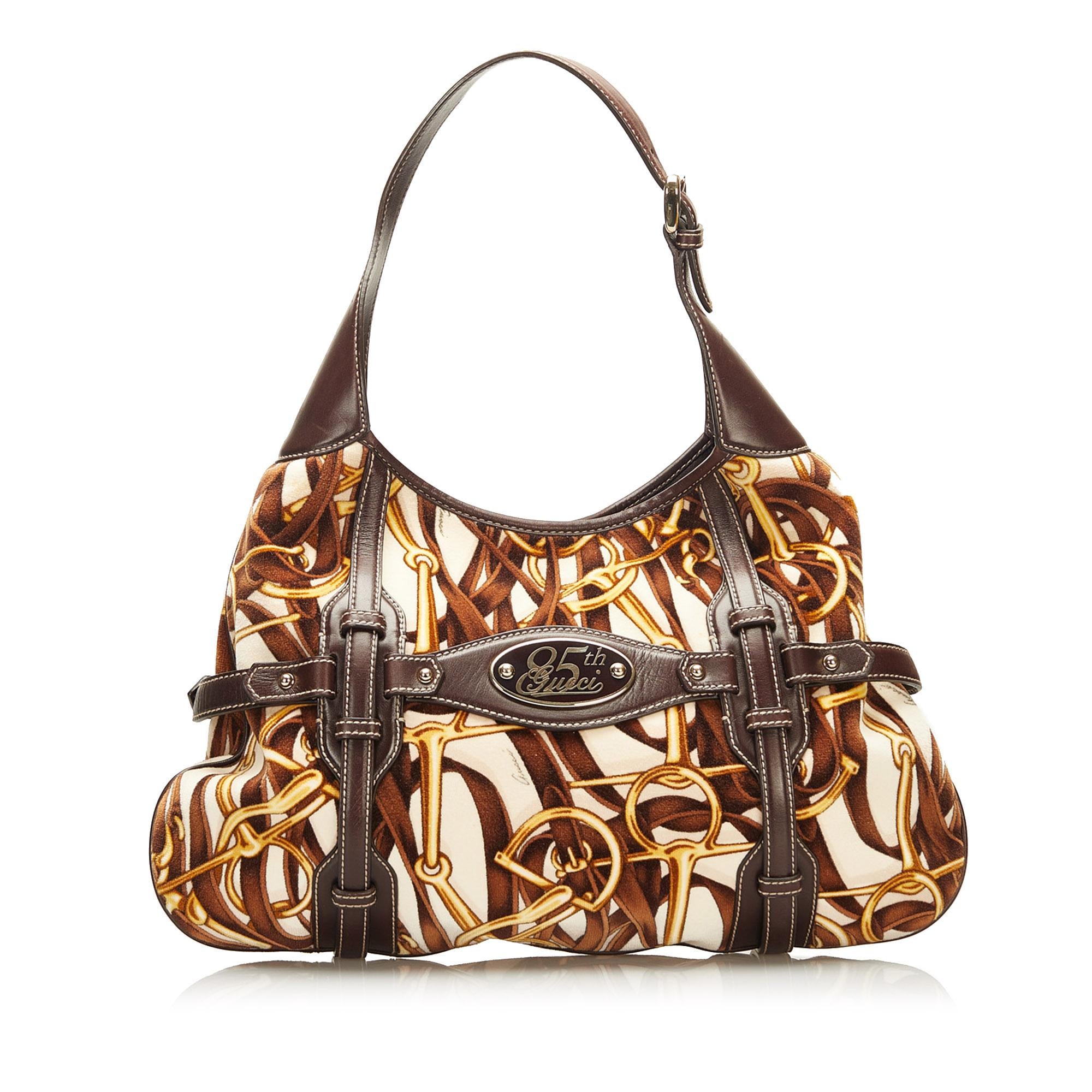 Gucci 85th Anniversary Velvet Horsebit Print Hobo Bag (SHG-35092)