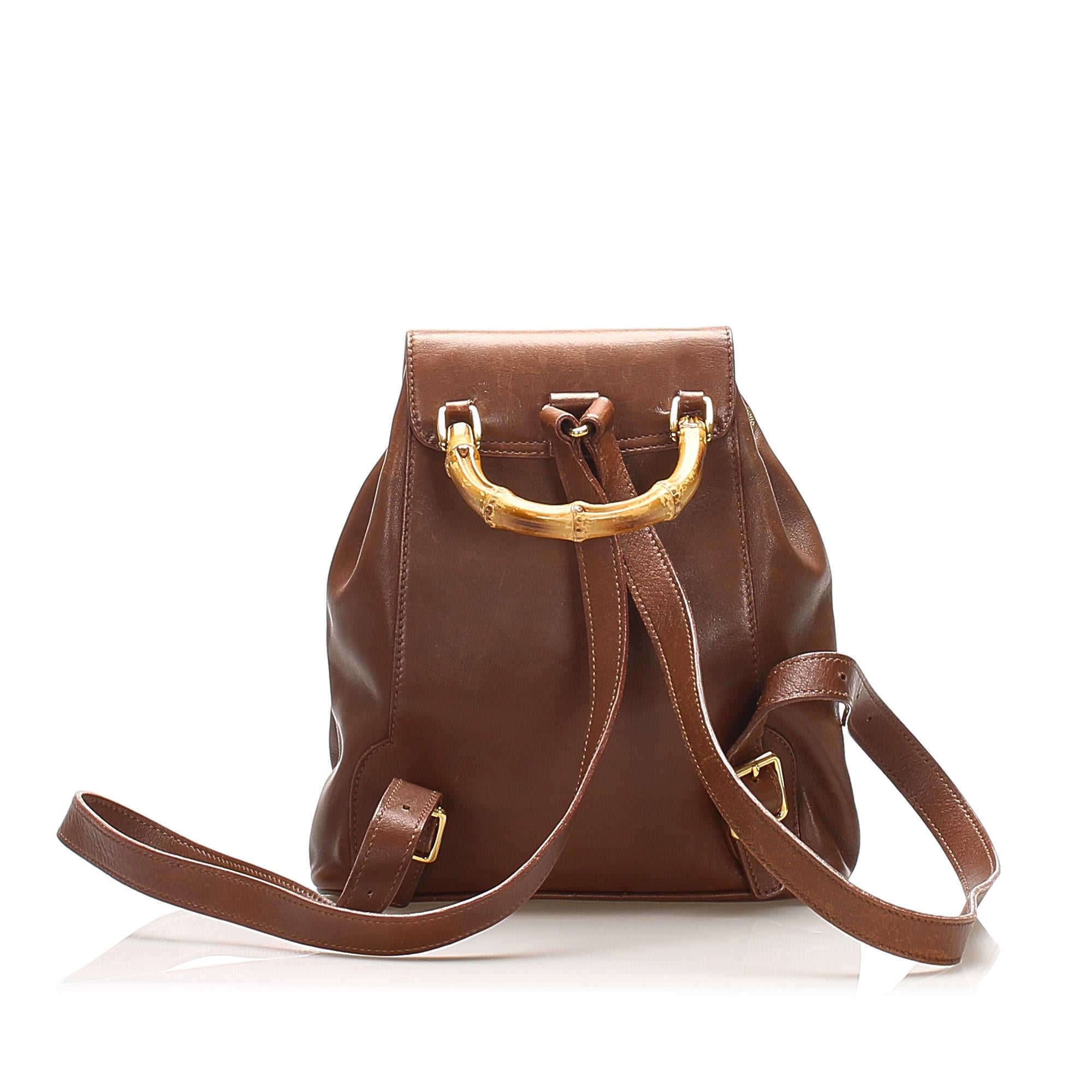 Gucci Bamboo Drawstring Leather Backpack (SHG-22401)