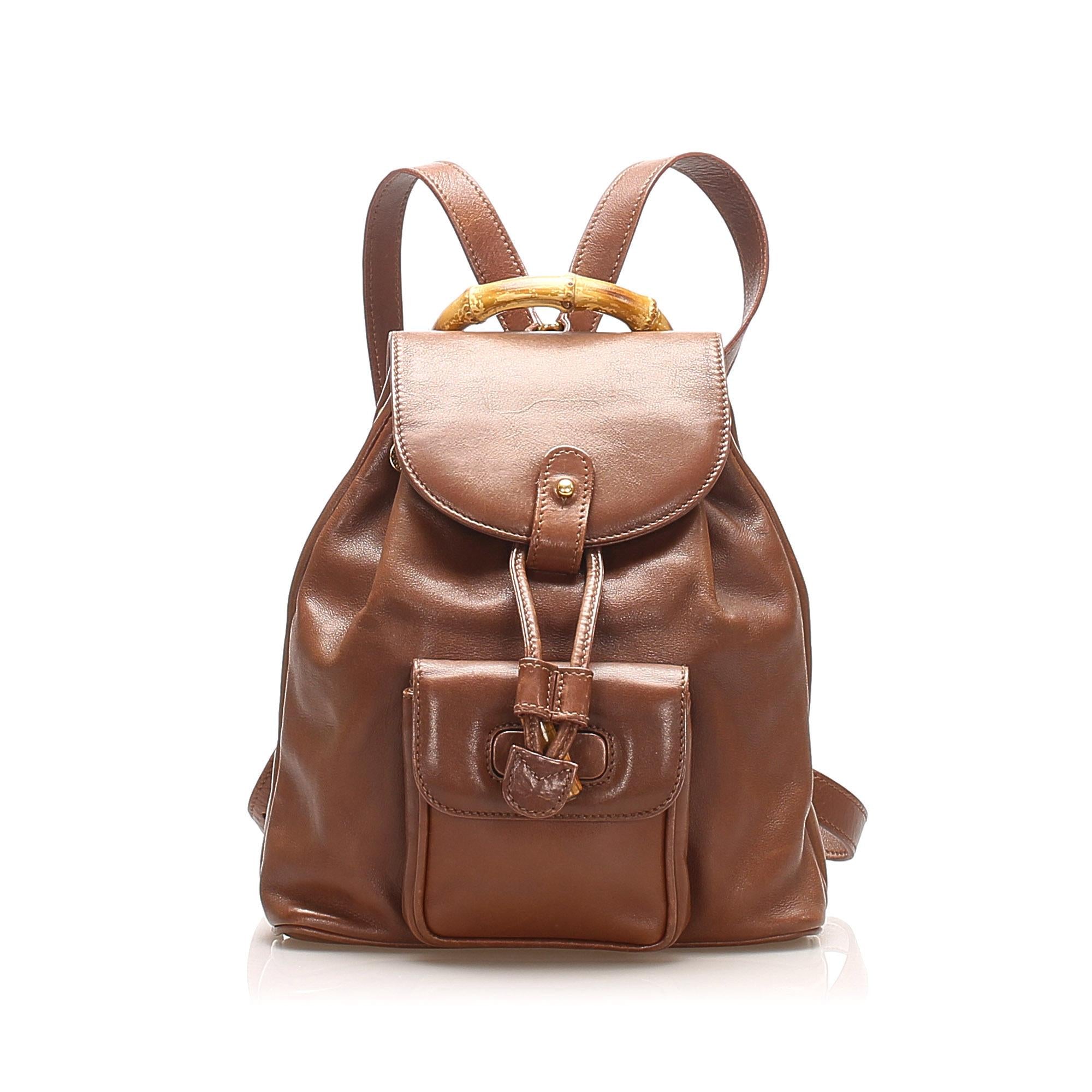 Gucci Bamboo Drawstring Leather Backpack (SHG-22401)