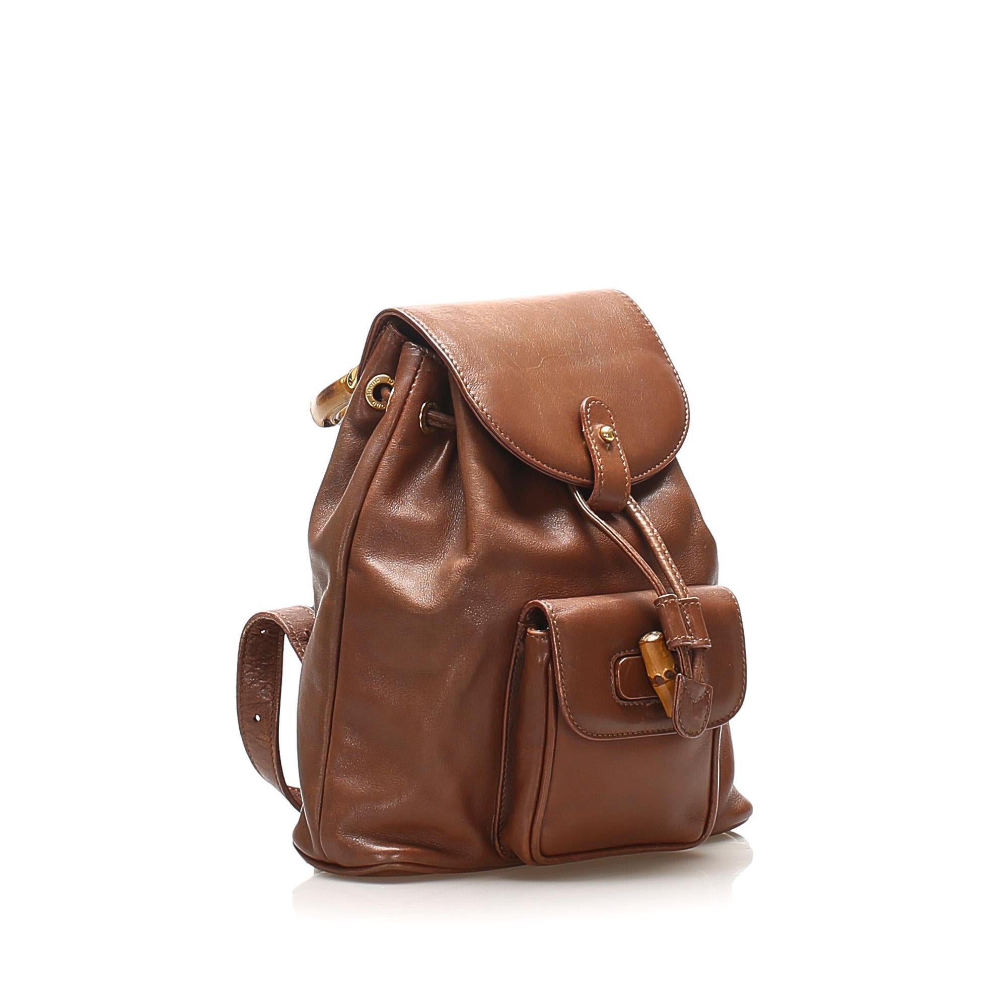 Gucci Bamboo Drawstring Leather Backpack (SHG-22401)