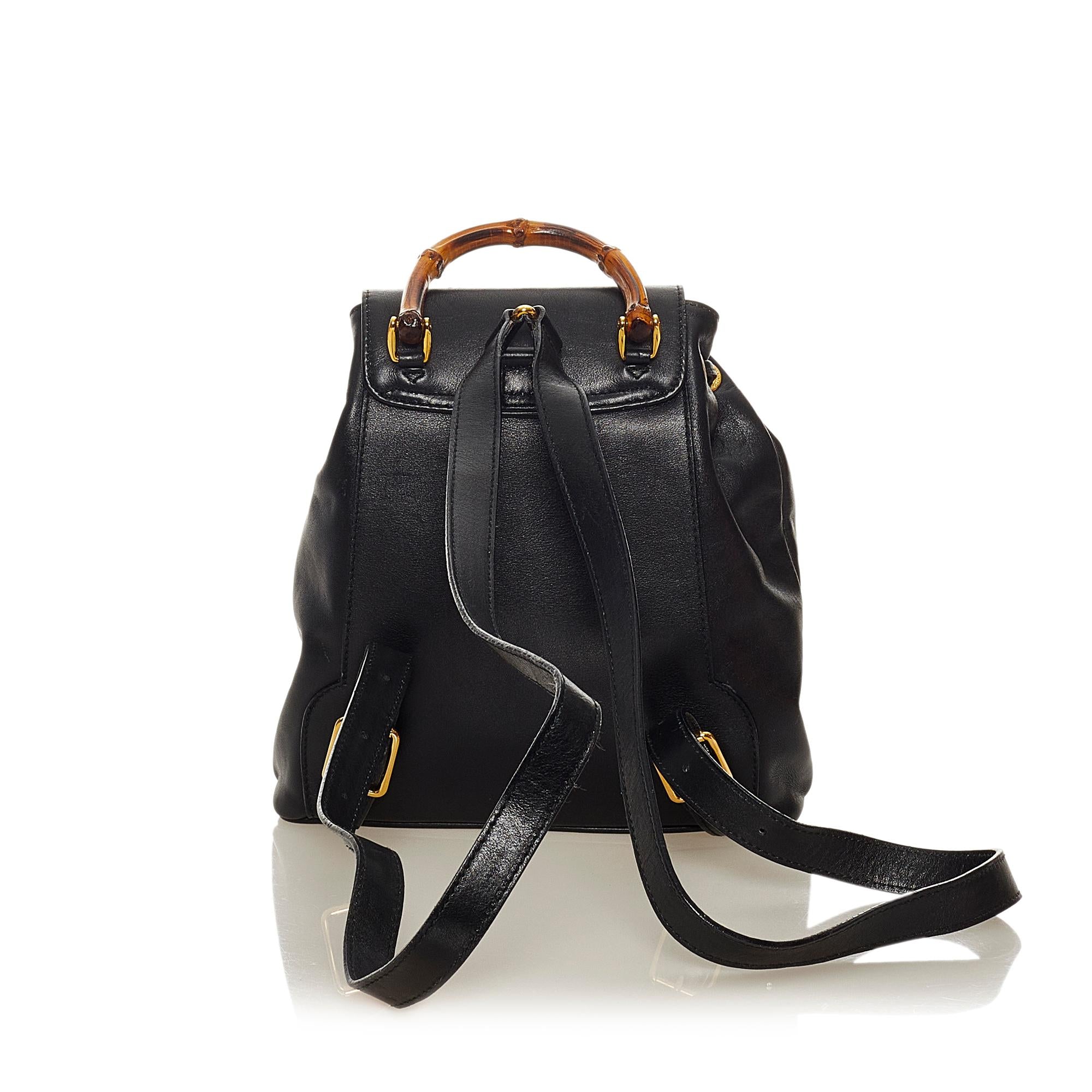 Gucci Bamboo Drawstring Leather Backpack (SHG-33985)