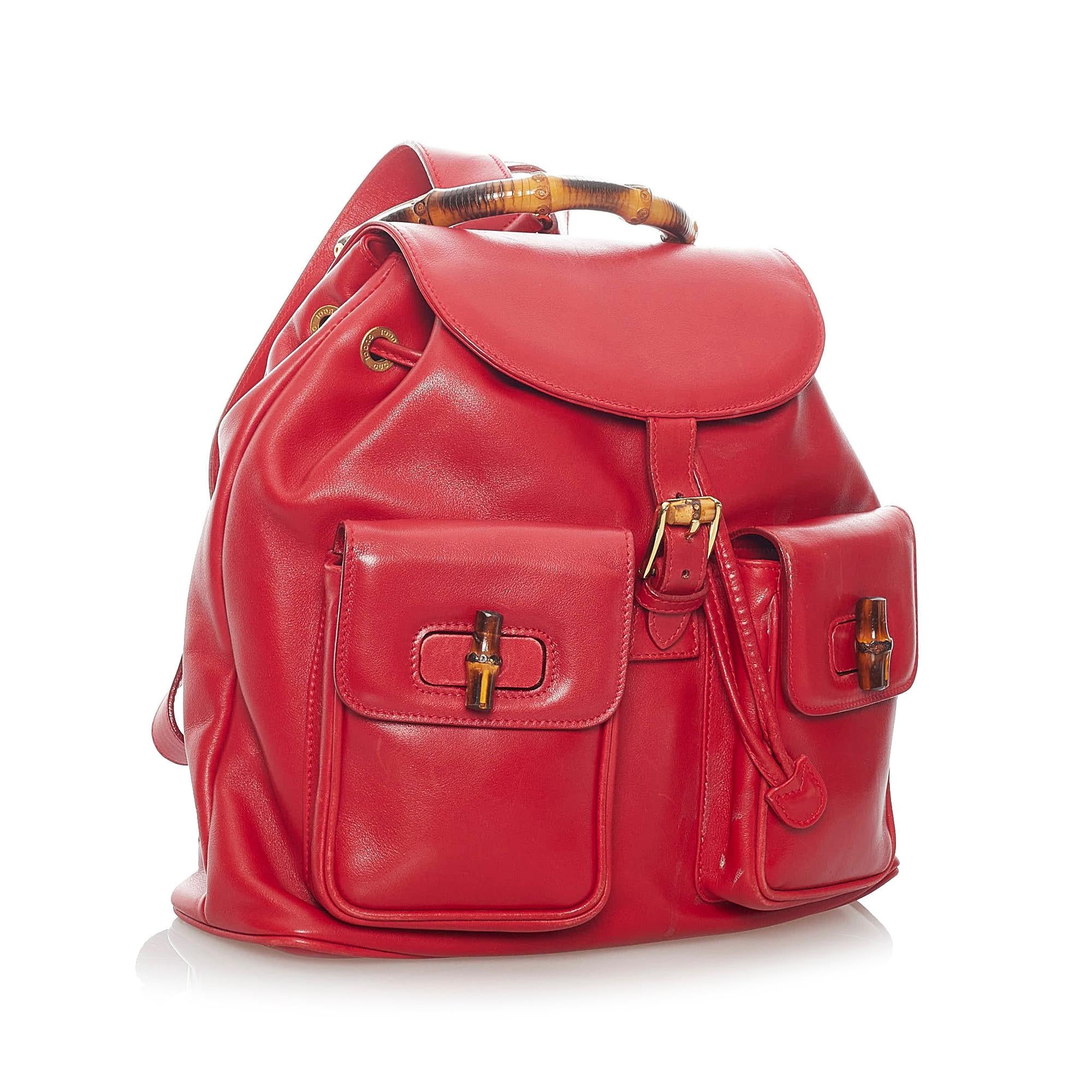 Gucci Bamboo Leather Drawstring Backpack (SHG-32864)