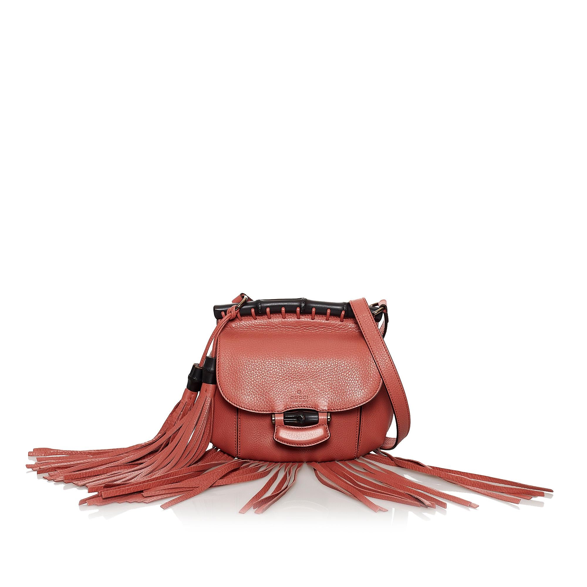 Gucci Bamboo Nouveau Fringe Leather Crossbody Bag (SHG-29693)