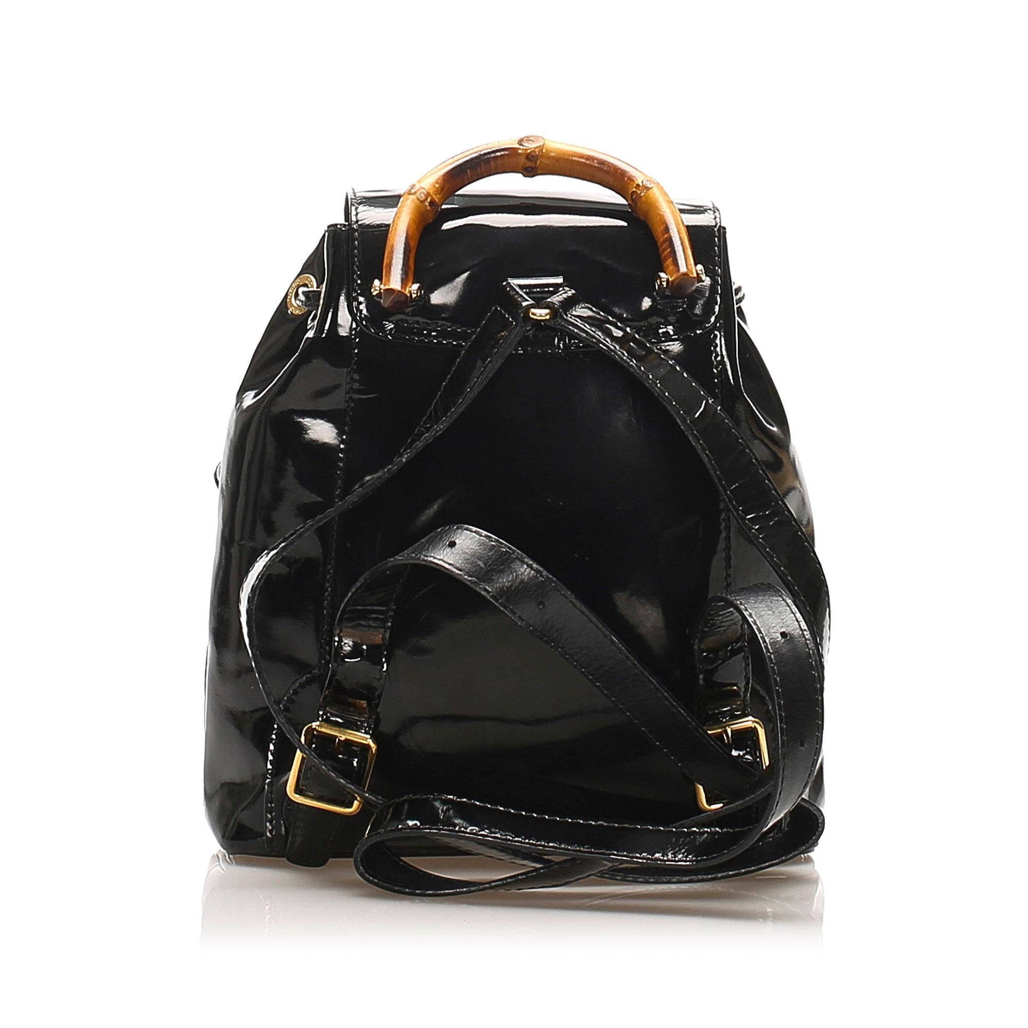 Gucci Bamboo Patent Leather Drawstring Backpack (SHG-32189)