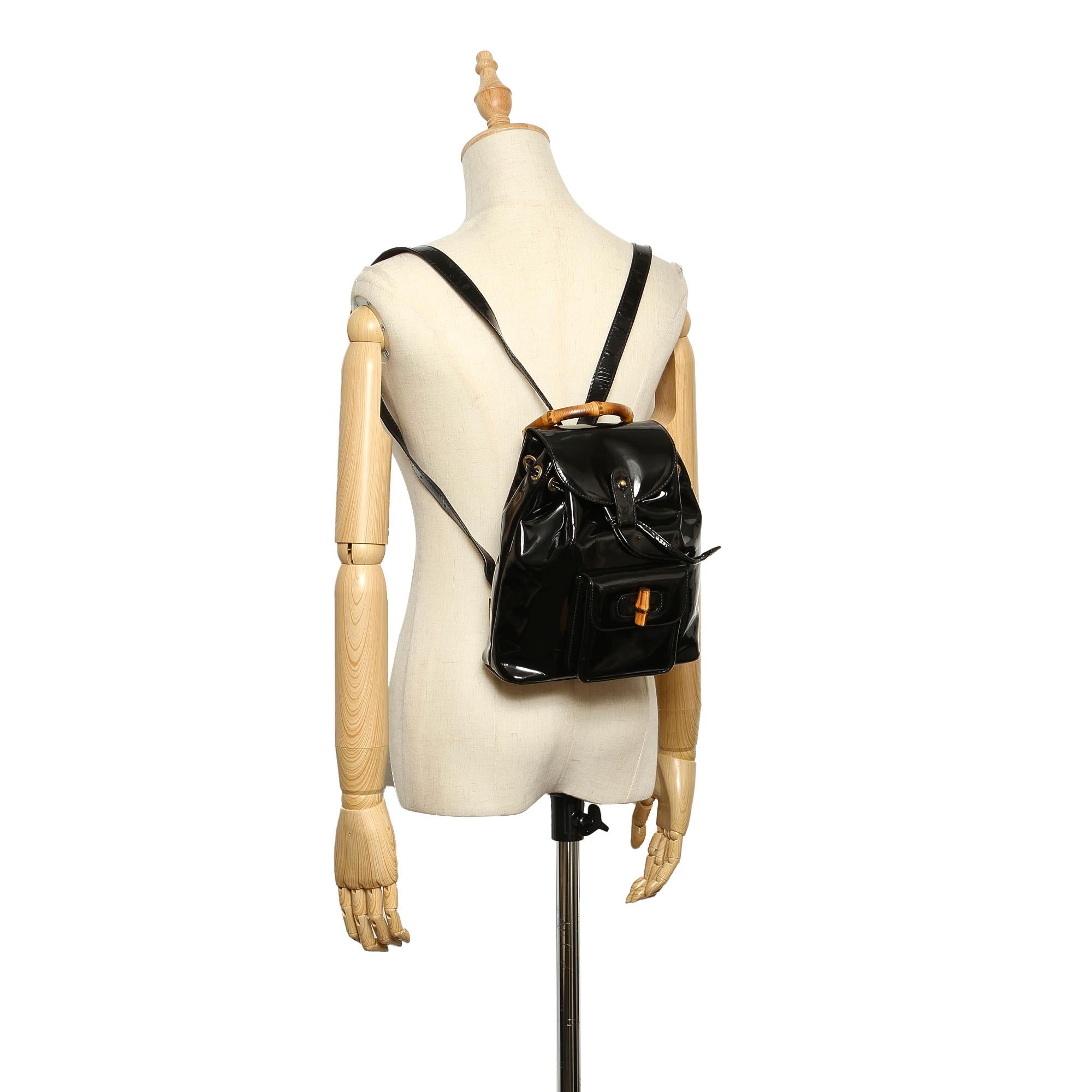 Gucci Bamboo Patent Leather Drawstring Backpack (SHG-32189)