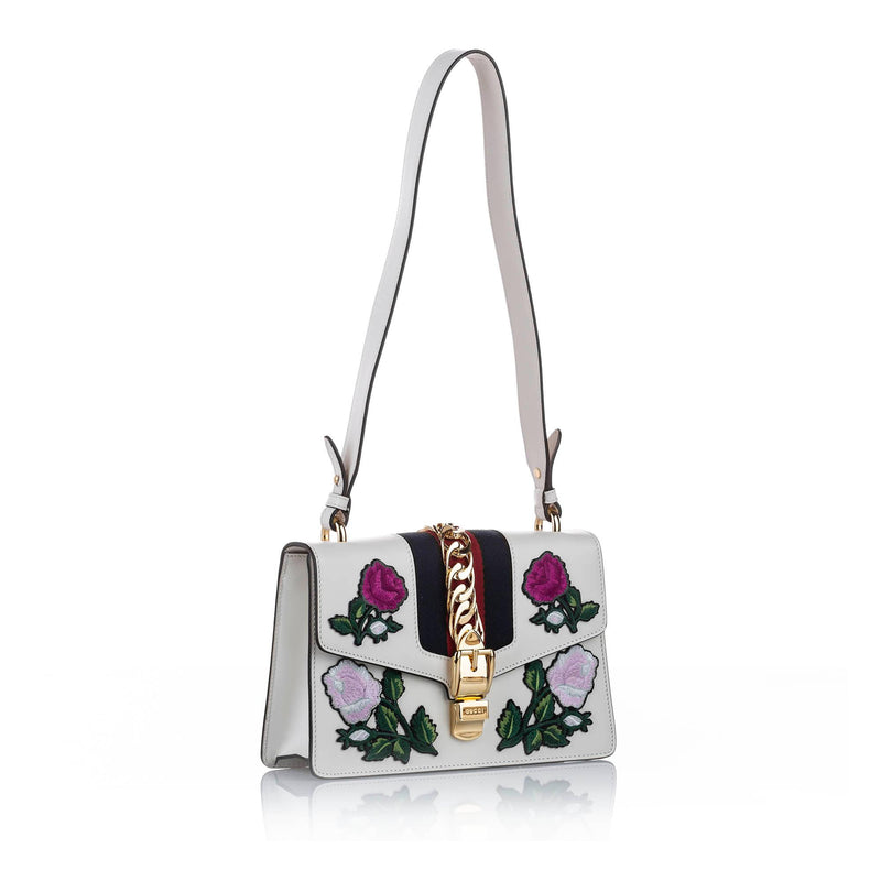 Gucci Embroidered Sylvie Leather Shoulder Bag (SHG-23310)