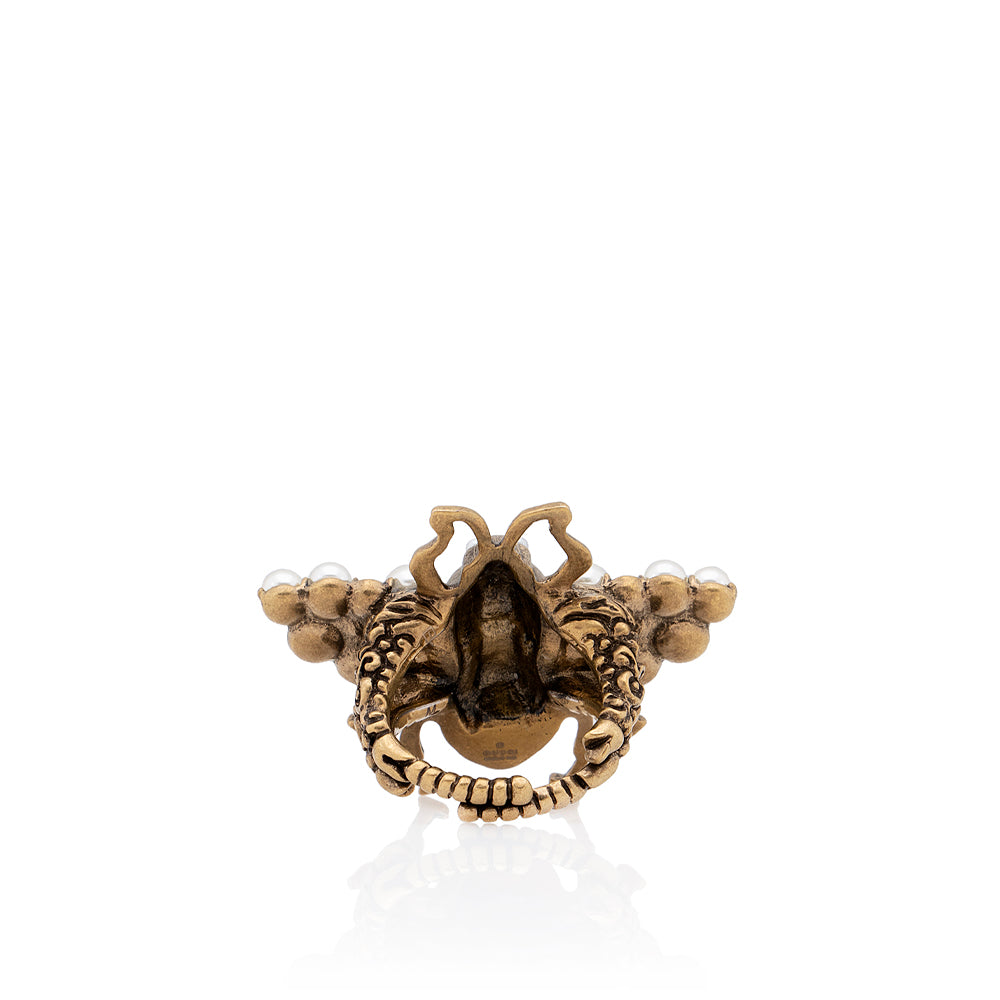 Gucci Faux Pearl & Crystal Bee Ring - Size 8 1/2 (SHF-18551)