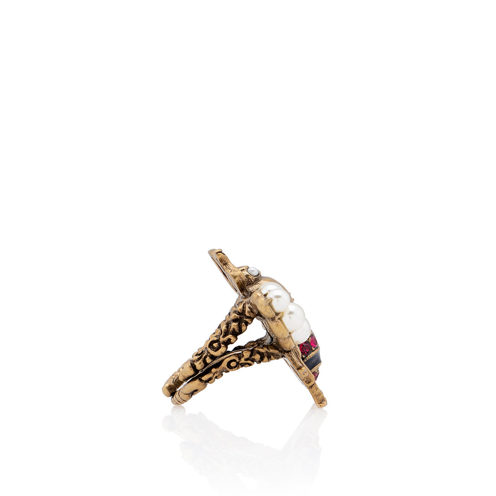 Gucci Faux Pearl & Crystal Bee Ring - Size 8 1/2 (SHF-18551)