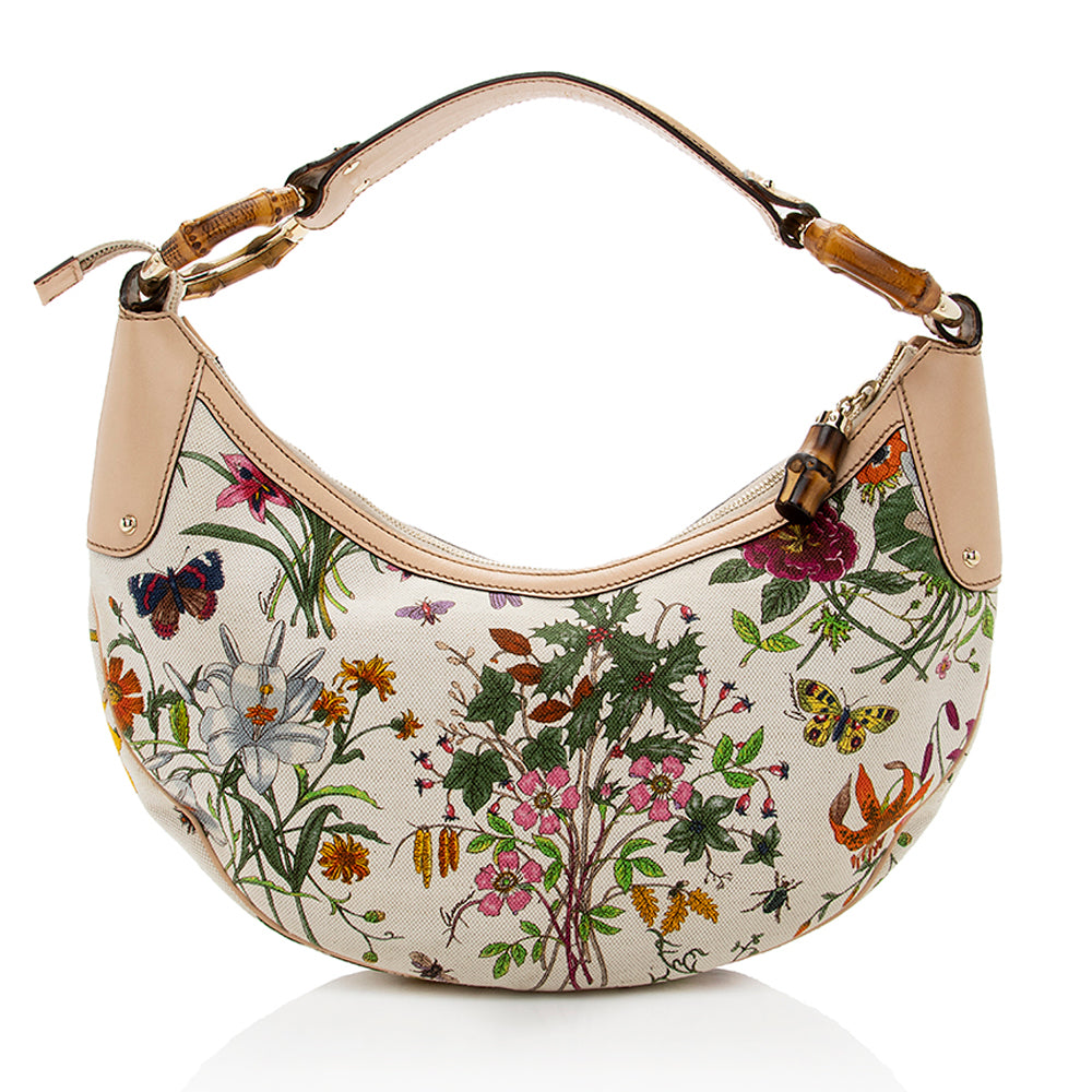 Gucci Flora Bamboo Half Moon Medium Hobo (SHF-19663)
