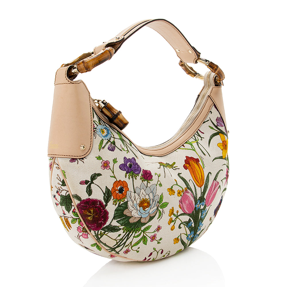 Gucci Flora Bamboo Half Moon Medium Hobo (SHF-19663)