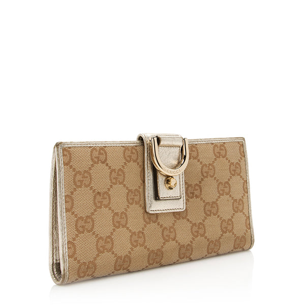 Gucci GG Canvas and Leather D Ring Compact Wallet