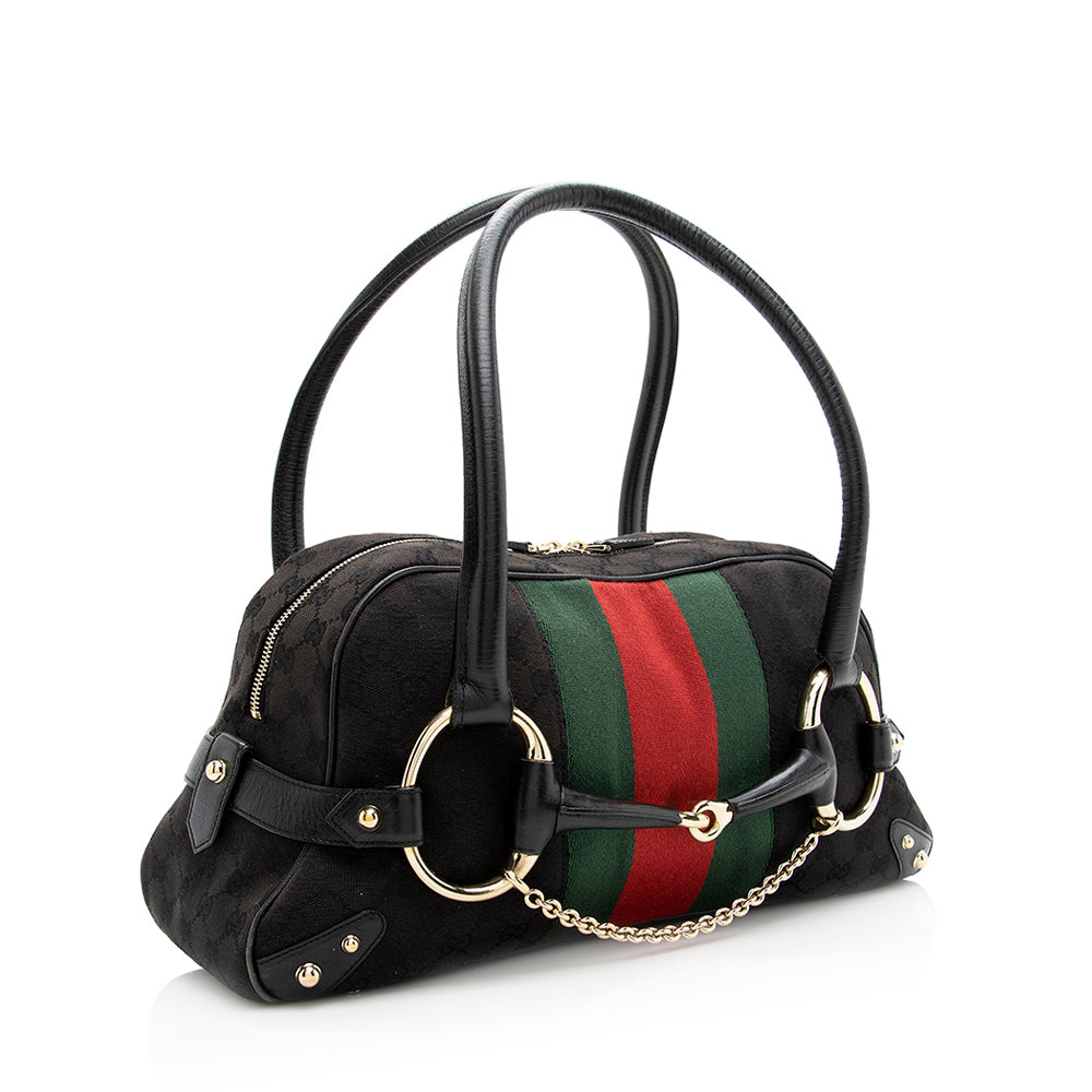 Gucci GG Canvas Web Horsebit Boston Bag (SHF-20566)