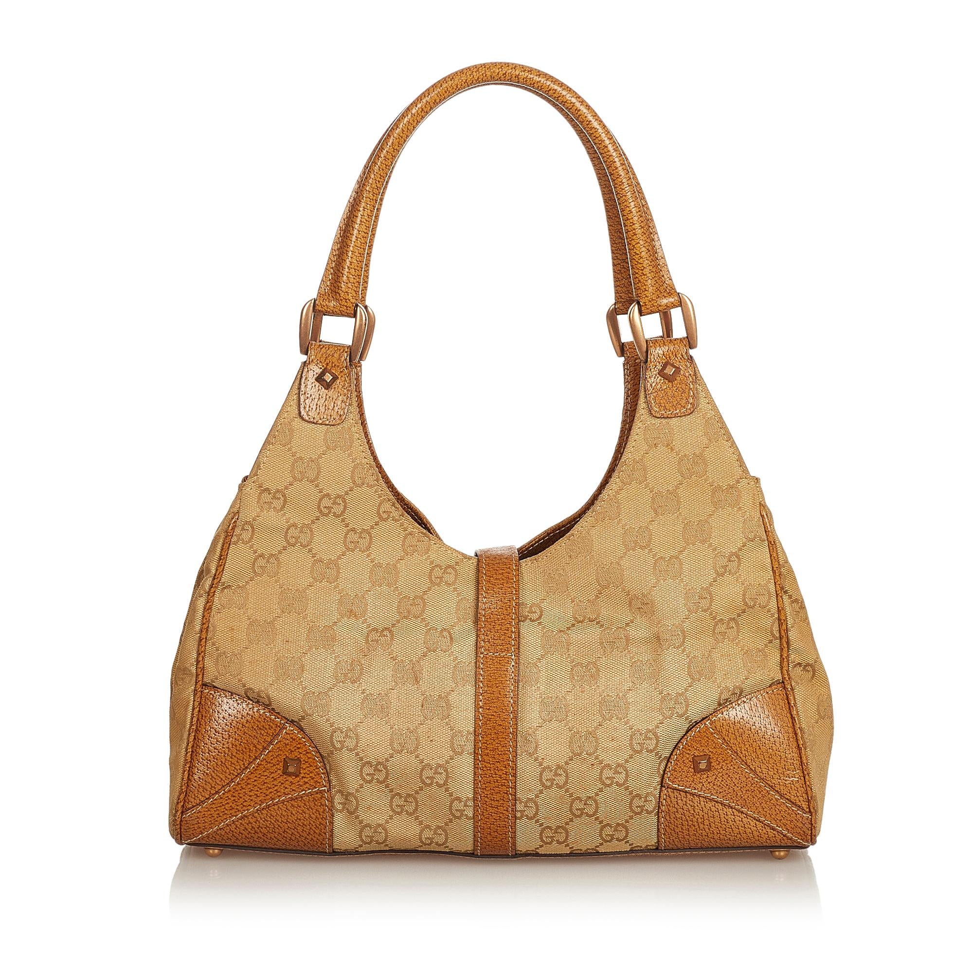 Gucci GG Canvas Nailhead Jackie Shoulder Bag (SHG-25771)