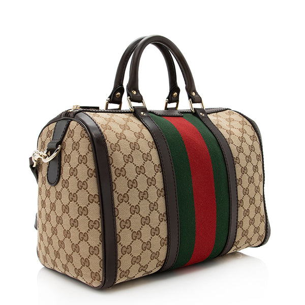Gucci GG Canvas Vintage Web Medium Boston Bag (SHF-19337) – LuxeDH