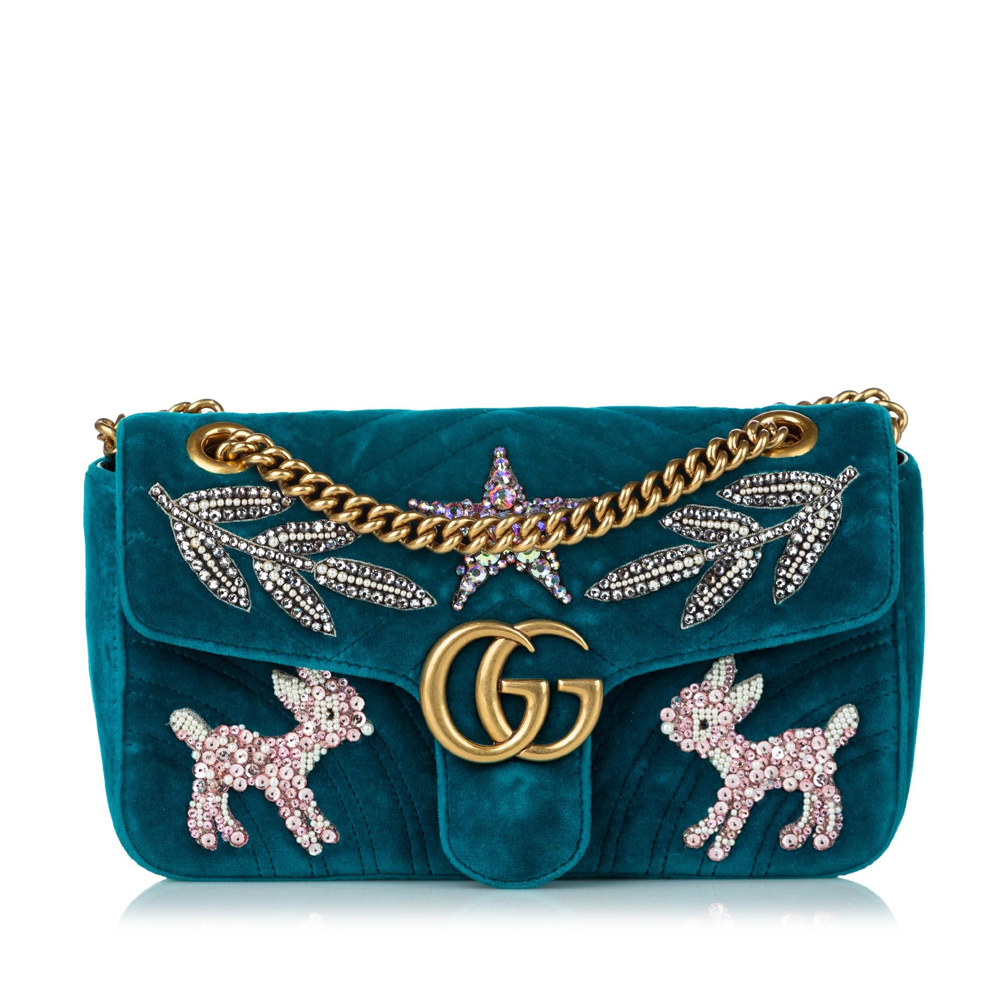 Gucci GG Marmont Matelasse Embellished Velvet Crossbody Bag (SHG-30293