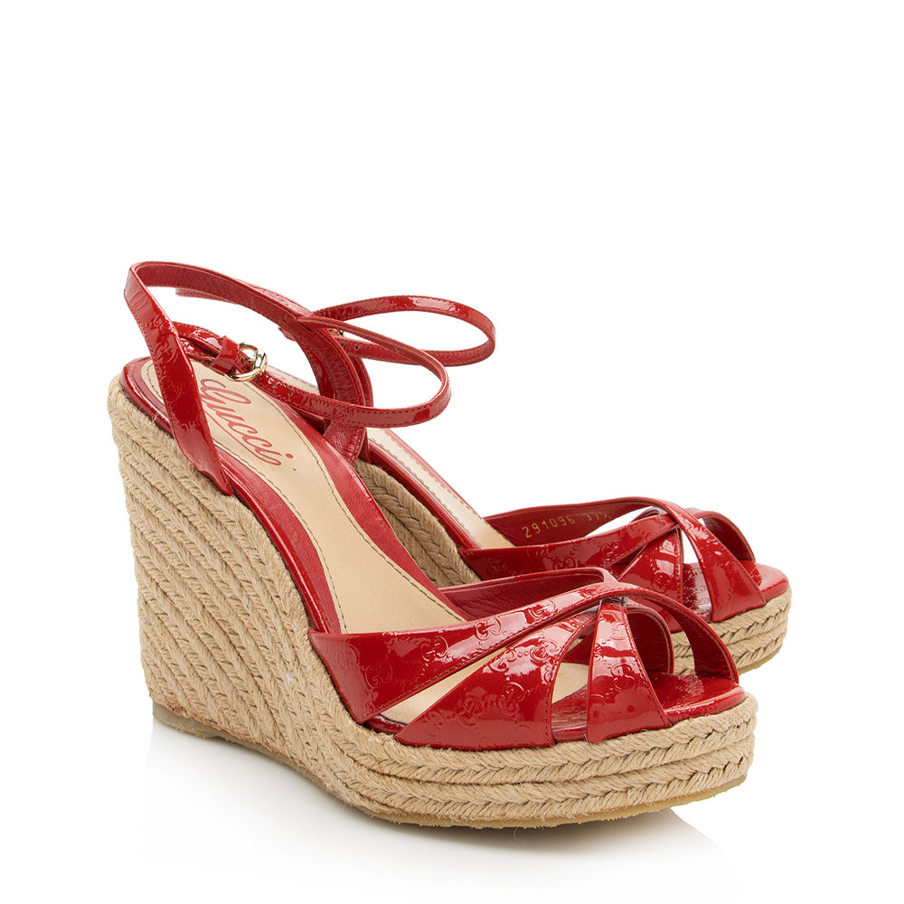 Gucci Guccissima Patent Strappy Espadrille Wedge - SIze 7.5 / 37.5 (SHF-17759)