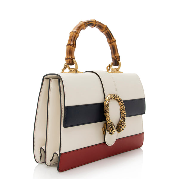 GUCCI Dionysus White Blue Red Medium Bamboo Top Handle Leather Bag
