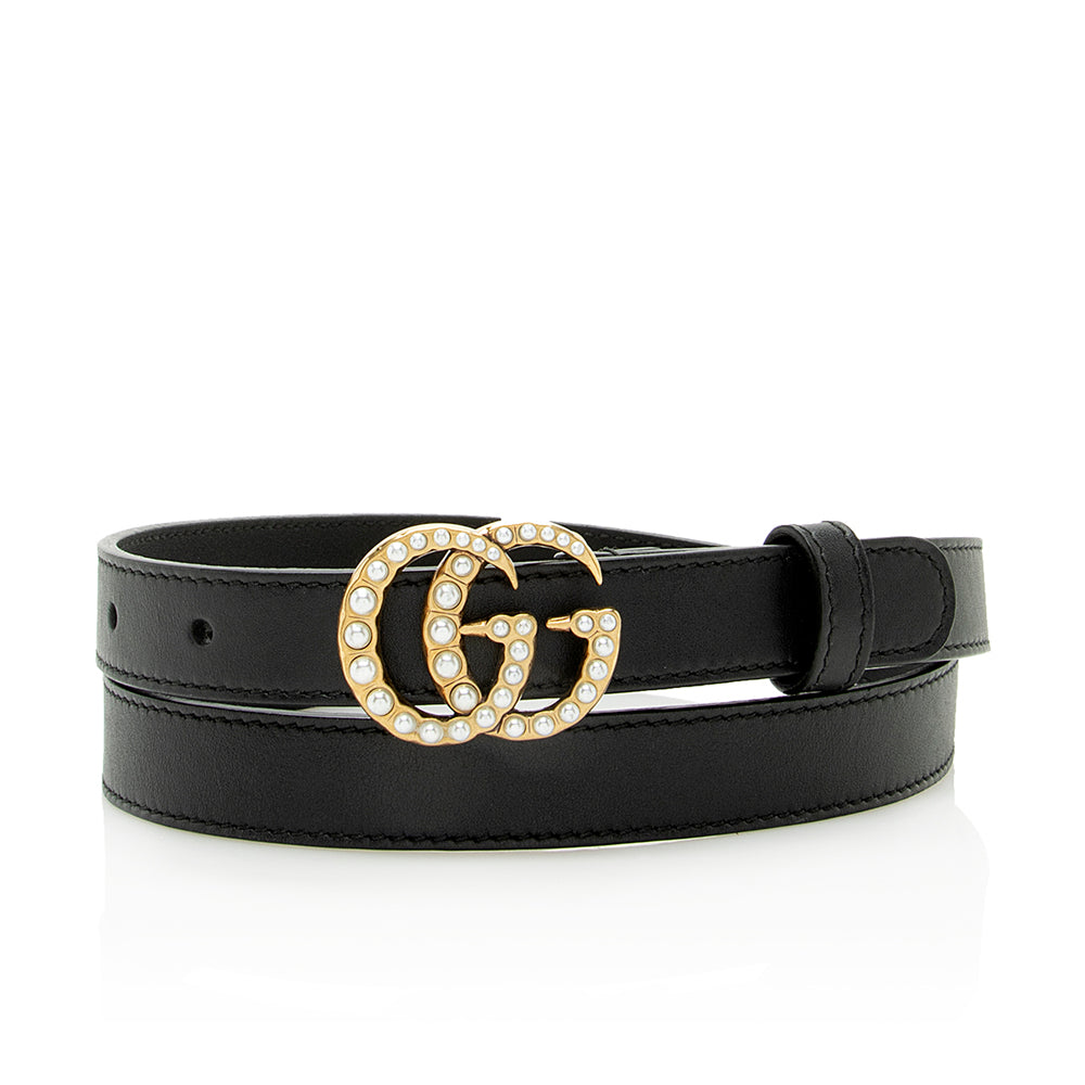 Gucci Leather Faux Pearl GG Belt - Size 34 / 85 (SHF-21740)