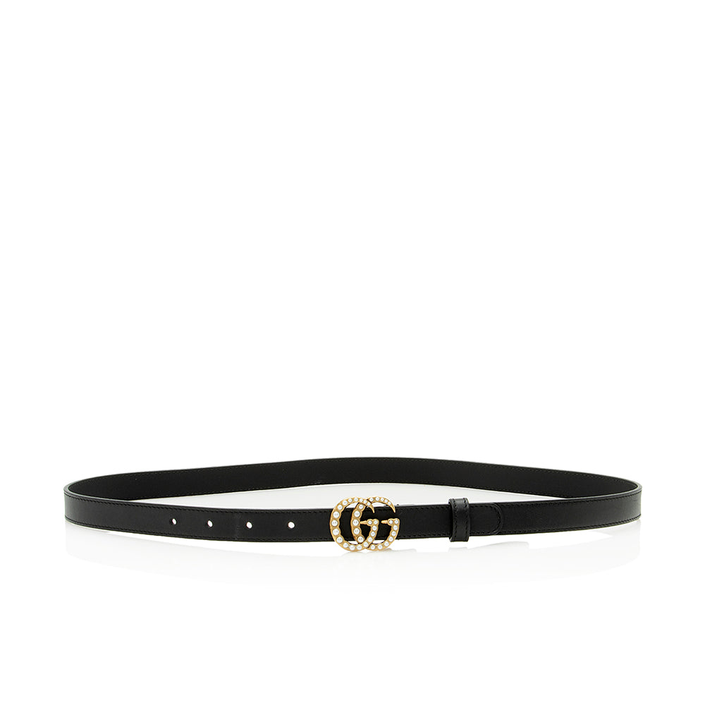 Gucci Leather Faux Pearl GG Belt - Size 34 / 85 (SHF-21740)