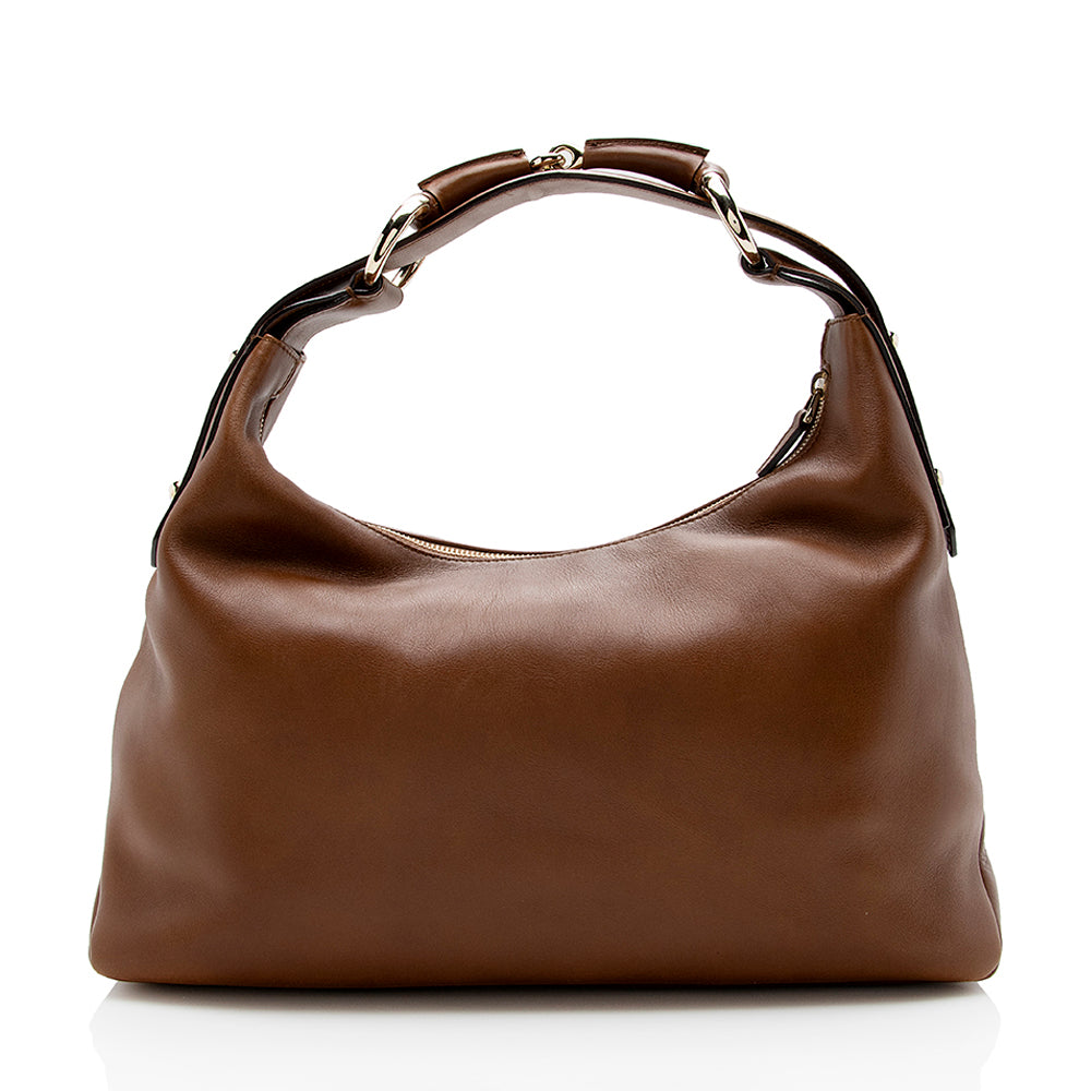 Gucci Leather Horsebit Medium Hobo (SHF-15327)