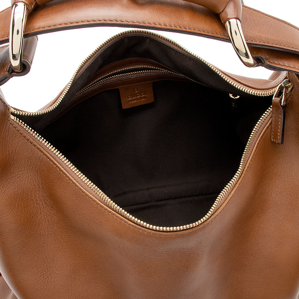 Gucci Leather Horsebit Medium Hobo (SHF-15327)
