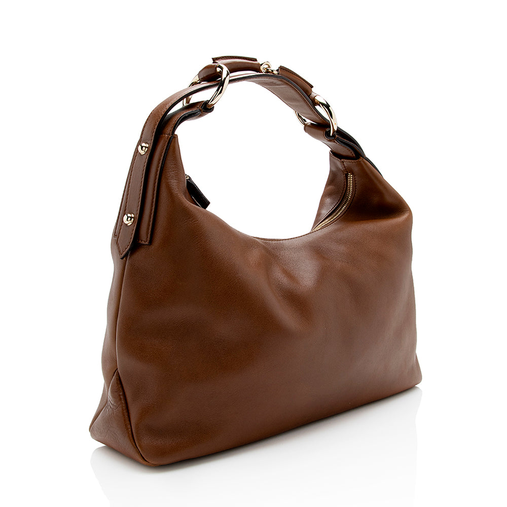 Gucci Leather Horsebit Medium Hobo (SHF-15327)