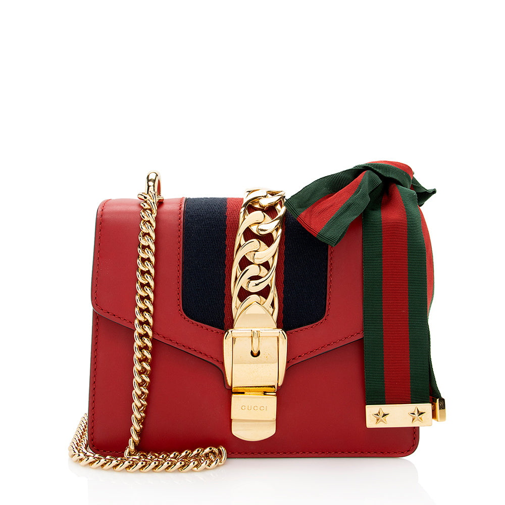 Gucci Leather Sylvie Mini Chain Bag (SHF-22529)