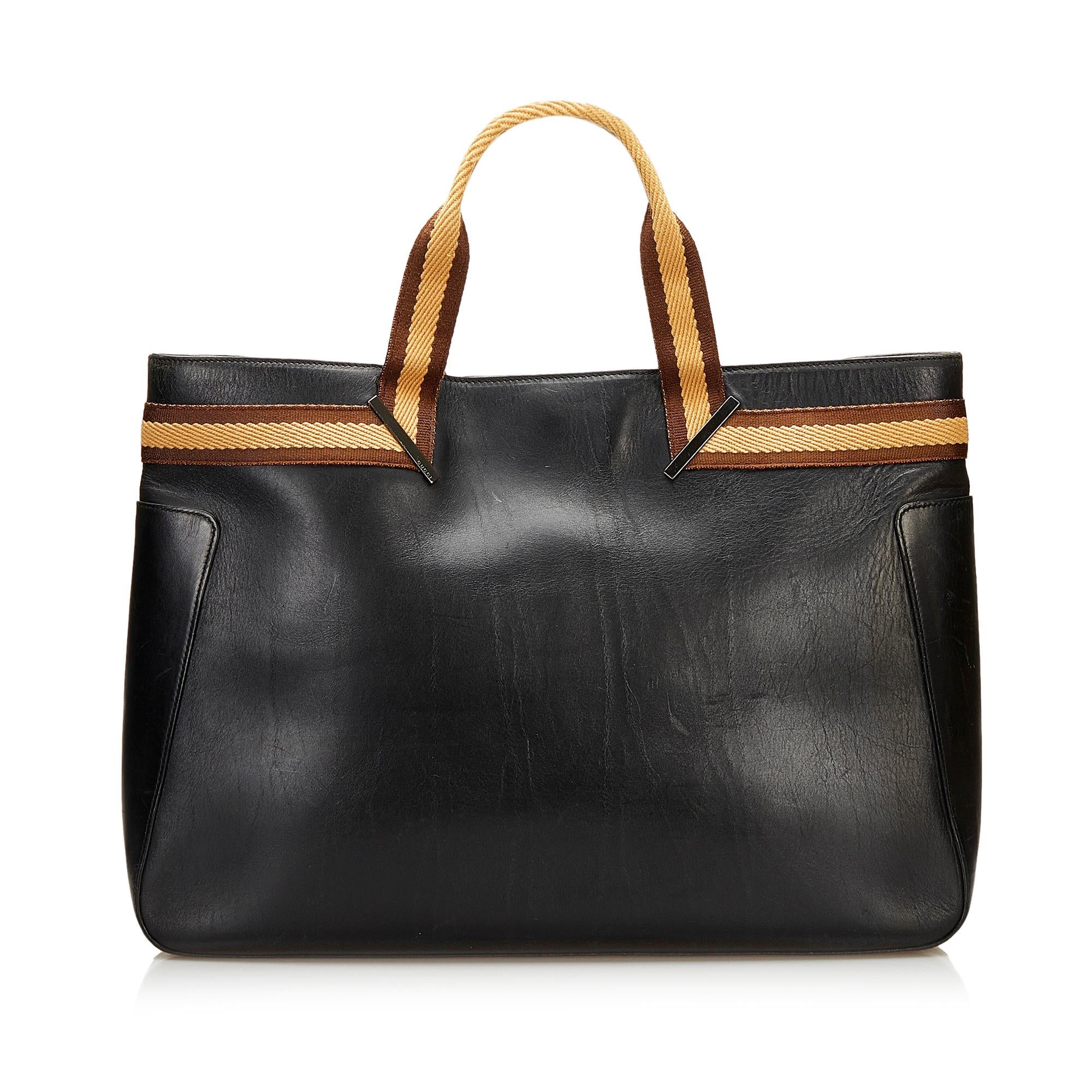 Gucci Leather Web Tote (SHG-35734)