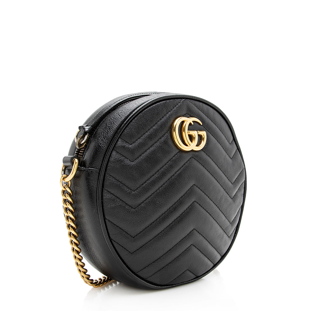 Gucci Matelasse Leather GG Marmont Round Mini Shoulder Bag (SHF-19018)