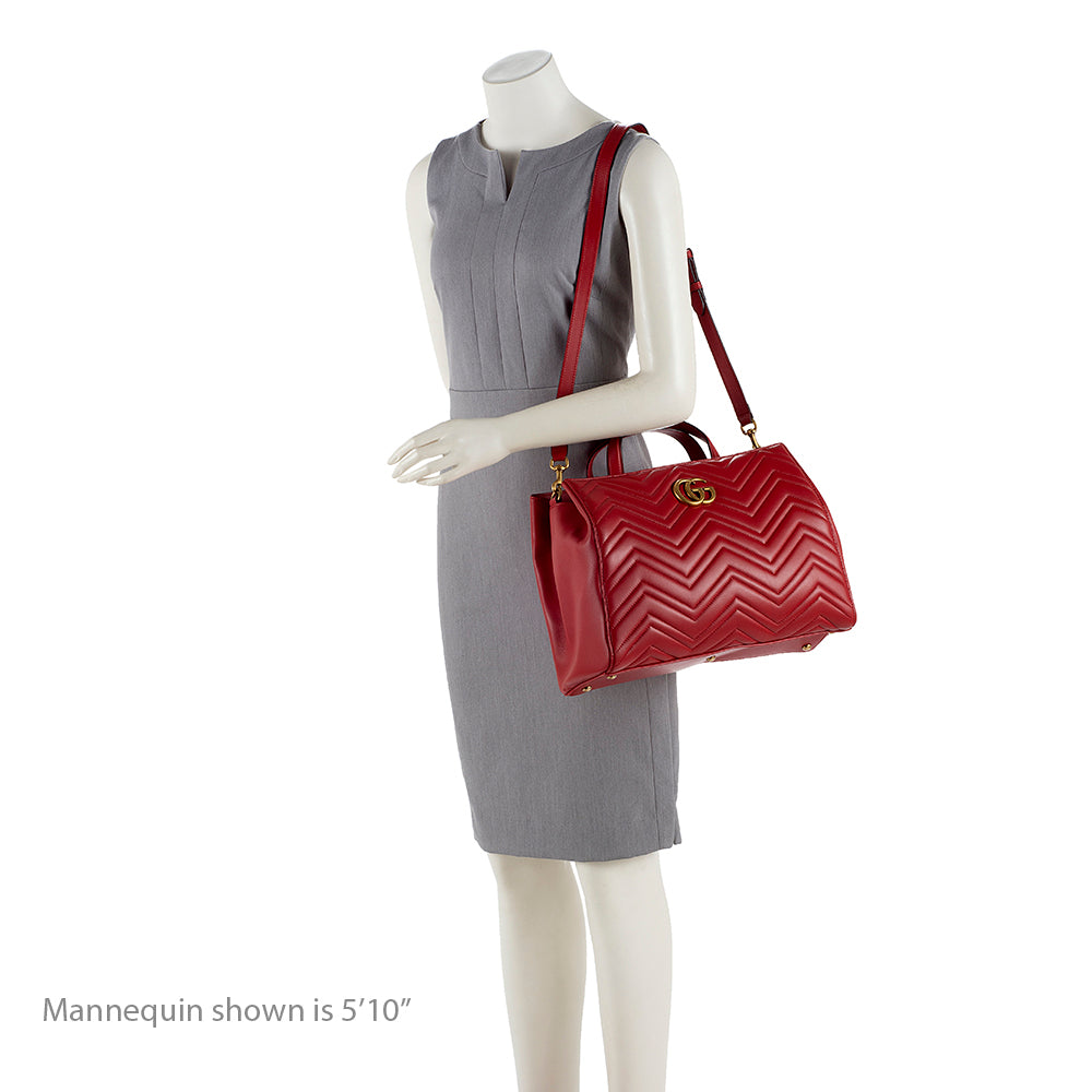 Gucci Matelasse Leather GG Marmont Top Handle Medium Satchel (SHF-15634)