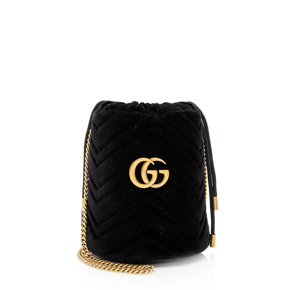Gucci Matelasse Velvet GG Marmont Mini Bucket Bag (SHF-20434)