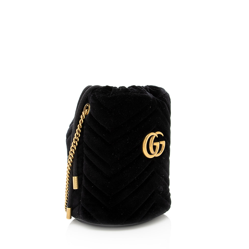 Gucci Matelasse Velvet GG Marmont Mini Bucket Bag (SHF-20434)