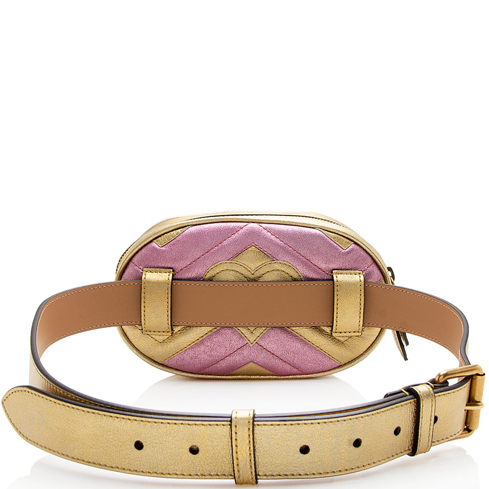 Gucci Metallic Matelasse Leather GG Marmont Belt Bag - Size 34 / 85 (SHF-12982)