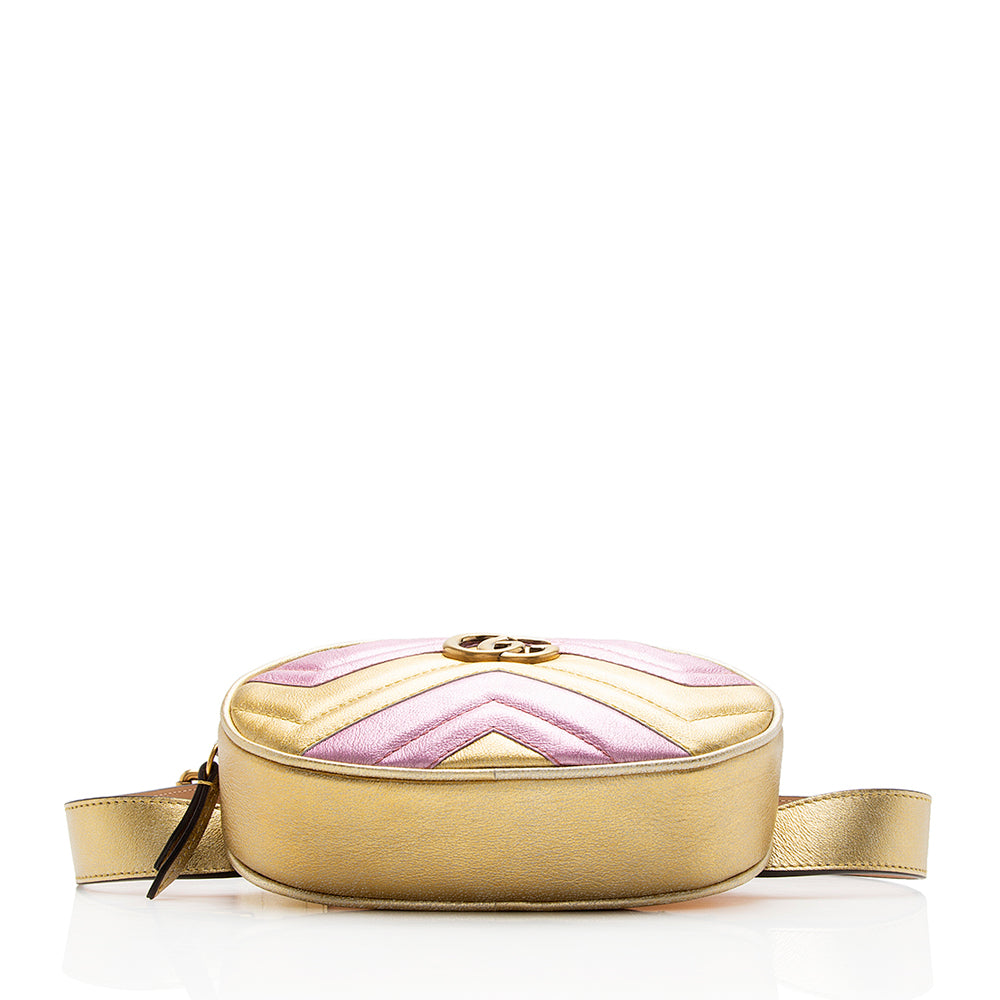 Gucci Metallic Matelasse Leather GG Marmont Belt Bag - Size 34 / 85 (SHF-12982)