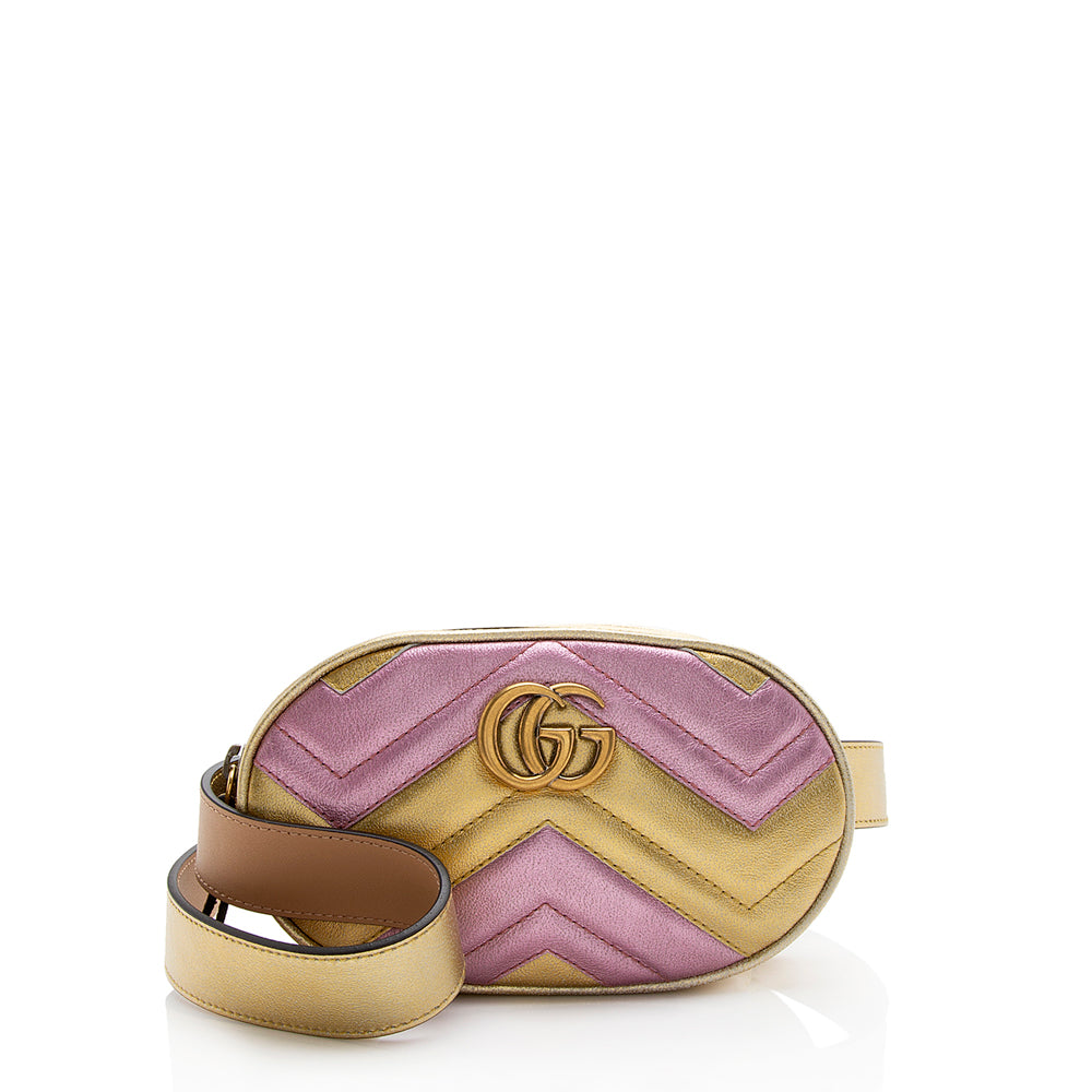 Gucci Metallic Matelasse Leather GG Marmont Belt Bag - Size 34 / 85 (SHF-12982)