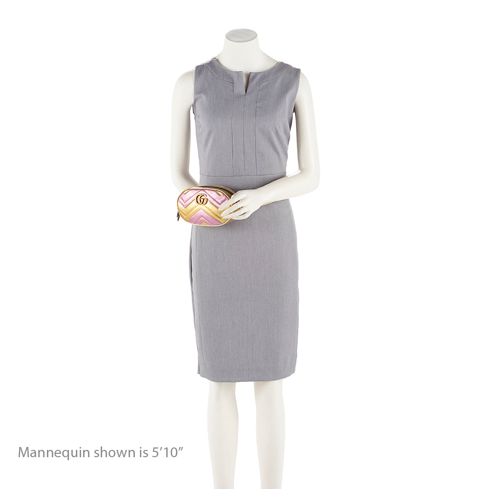 Gucci Metallic Matelasse Leather GG Marmont Belt Bag - Size 34 / 85 (SHF-12982)