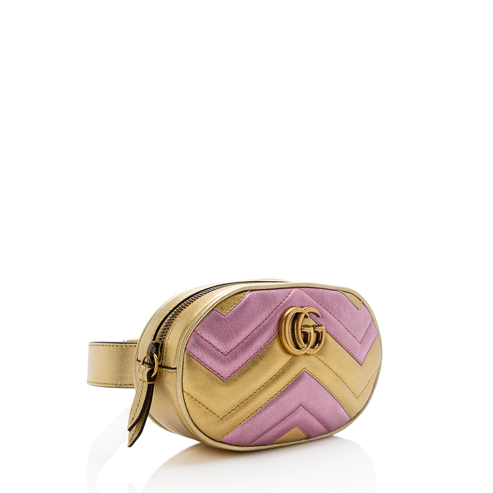 Gucci Metallic Matelasse Leather GG Marmont Belt Bag - Size 34 / 85 (SHF-12982)
