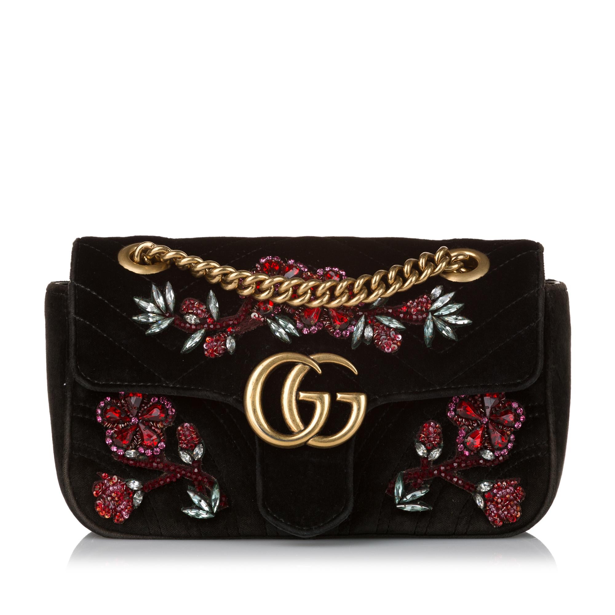 Gucci Mini GG Marmont Matelasse Velvet Crossbody Bag (SHG-32618)