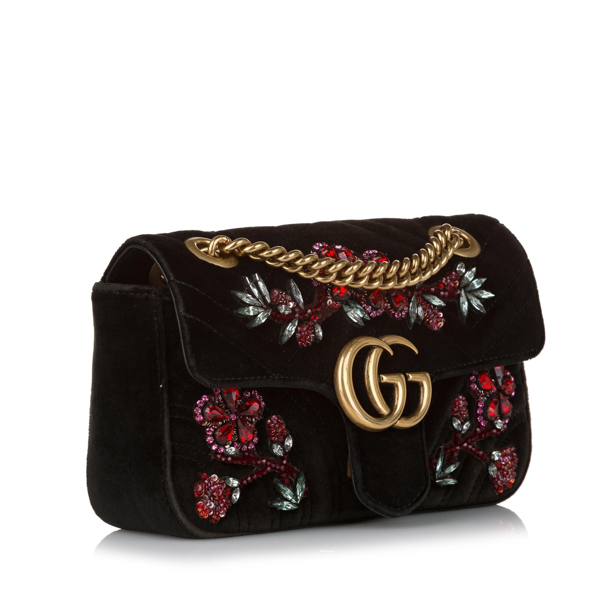 Gucci Mini GG Marmont Matelasse Velvet Crossbody Bag (SHG-32618)