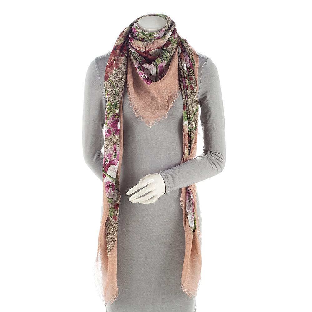 Gucci Modal Silk GG Supreme Blooms 140cm Scarf (SHF-21517)