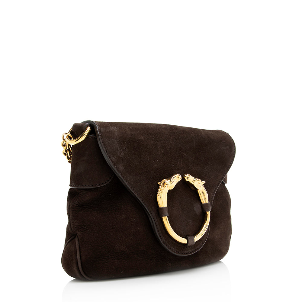 Gucci Nubuck Leather Ribot Flap Small Shoulder Bag (SHF-19107)