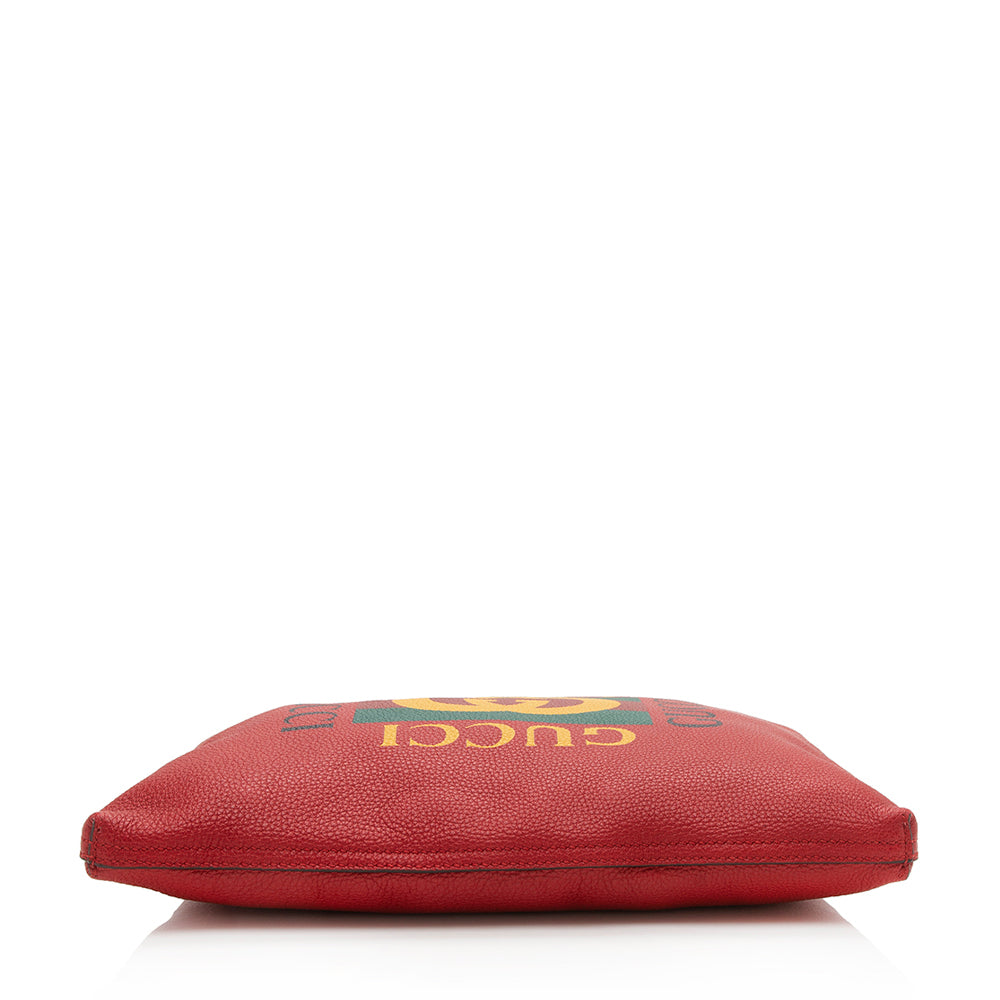 Gucci Pebbled Leather Logo Zip Pouch (SHF-12973)