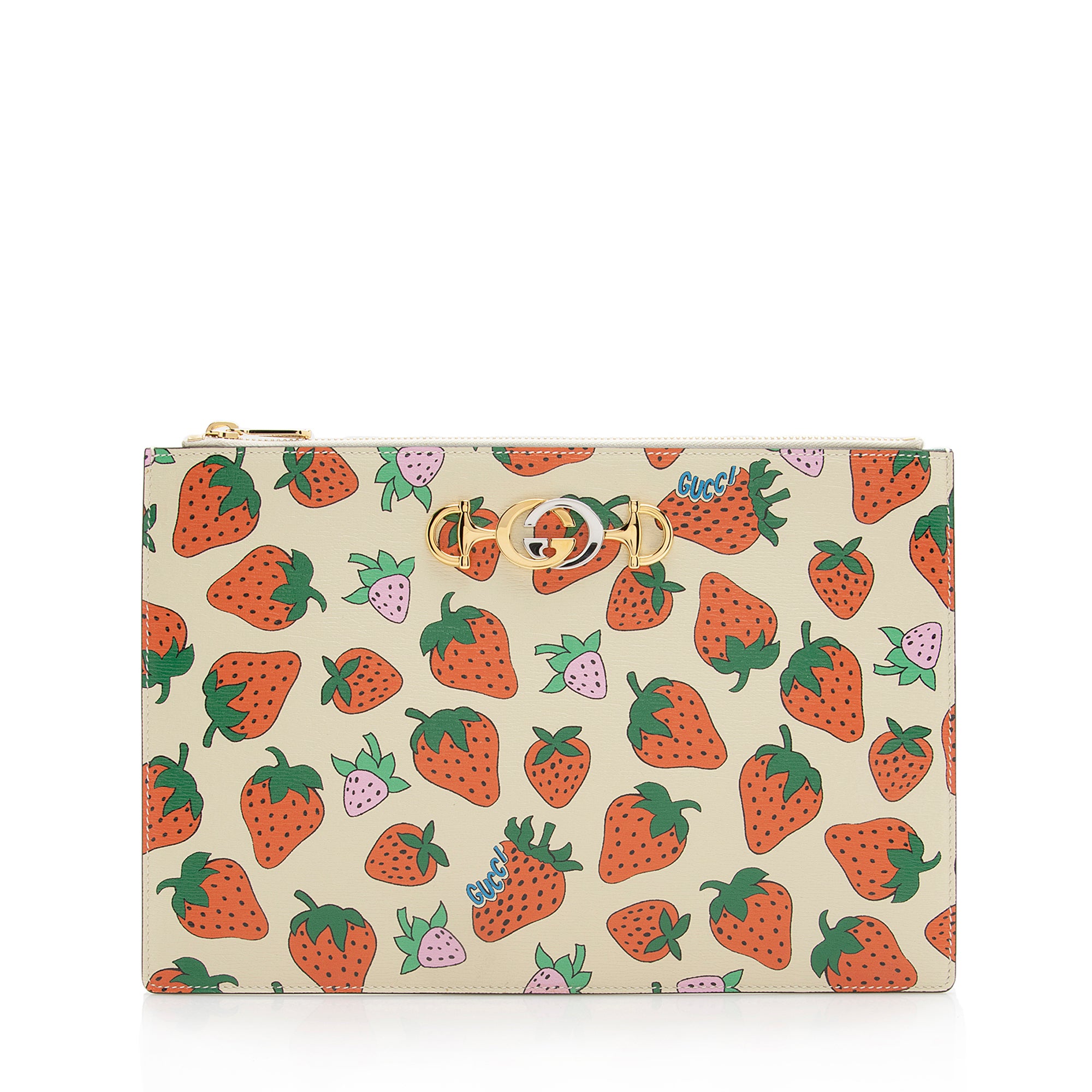 Gucci Printed Leather Strawberry Zumi Pouch (SHF-22217)